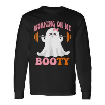 Working On My Booty Boo-Ty Ghost Boo Gym Lover Halloween Long Sleeve T-Shirt - Monsterry CA