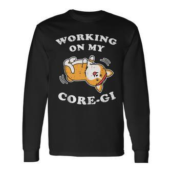 Working Core-Gi Workout Cute Black Corgi Dog Fitness Long Sleeve T-Shirt | Mazezy