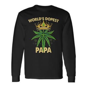 Worlds Dopest Papa Cannabis 420 Fathers Day Weed Dad Long Sleeve T-Shirt - Seseable