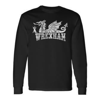 Wrexham Wales Football Soccer Welsh Red Dragon Retro Vintage Long Sleeve T-Shirt | Mazezy
