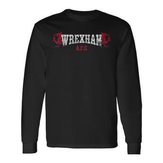 Wrexham Wales Red Dragon Wrecsam Retro Vintage Long Sleeve T-Shirt - Thegiftio
