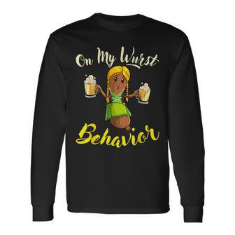 On My Wurst Behavior Bratwurst German Oktoberfest Long Sleeve T-Shirt | Mazezy