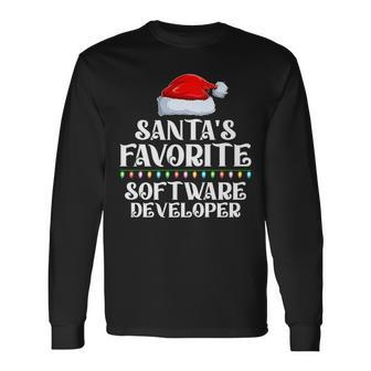 Xmas Lights Santa's Favorites Software Developer Christmas Long Sleeve T-Shirt | Mazezy