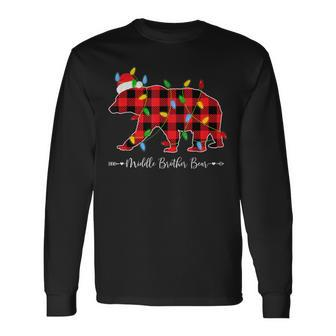 Xmas Lights Ugly Sweater Santa Hat Middle Brother Bear Long Sleeve T-Shirt | Mazezy