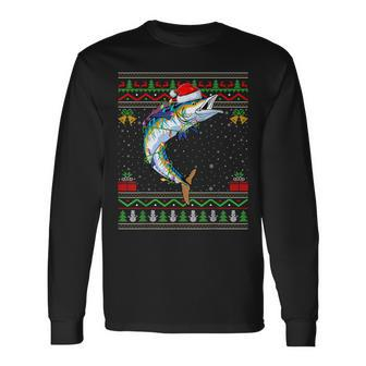 Xmas Lights Ugly Sweater Style Santa Wahoo Fish Christmas Long Sleeve T-Shirt | Mazezy DE