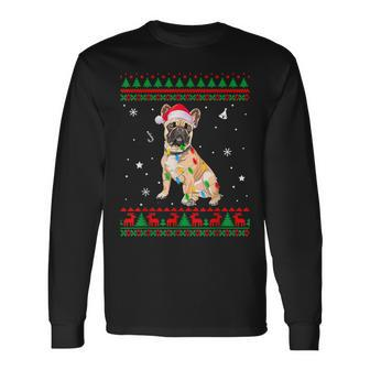 Xmas Ugly Sweater Christmas Lights French Bulldog Dog Lover Long Sleeve T-Shirt - Monsterry UK