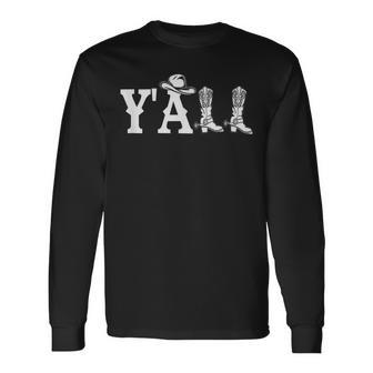 Yall Texas With Southern Hat And Boots Spurs Long Sleeve T-Shirt | Mazezy