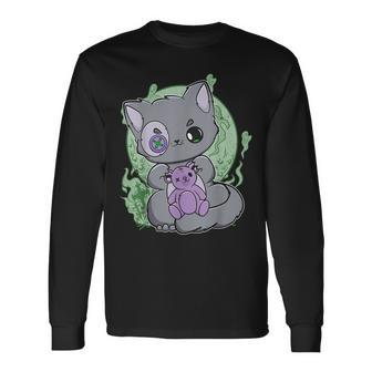 Yami Kawaii Cat With Goth Teddy Bear For Cute Horror Fans Teddy Bear Long Sleeve T-Shirt | Mazezy