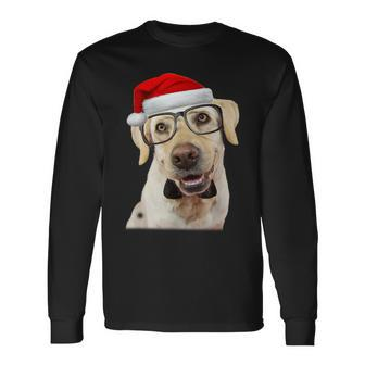 Yellow Lab Glasses Santa Hat Christmas Labrador Retriever Long Sleeve T-Shirt - Seseable