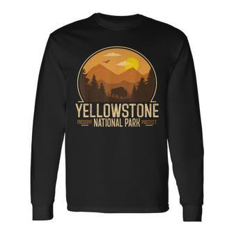 Yellowstone National Park Adventure Retro Vintage Hiking Long Sleeve T-Shirt | Mazezy