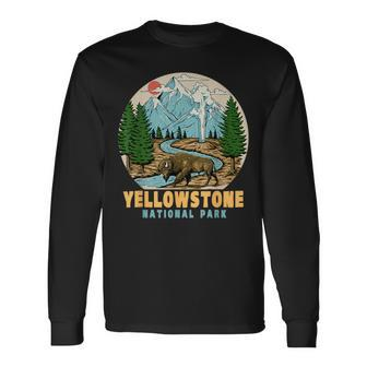 Yellowstone National Park Bison Retro Hiking Camping Outdoor Long Sleeve T-Shirt T-Shirt | Mazezy