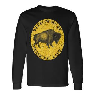 Yellowstone National Park Buffalo Vintage Distressed Long Sleeve T-Shirt | Mazezy