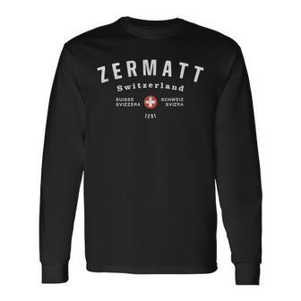 Zermatt Switzerland Vintage Retro Sports Style College Long Sleeve T-Shirt | Mazezy