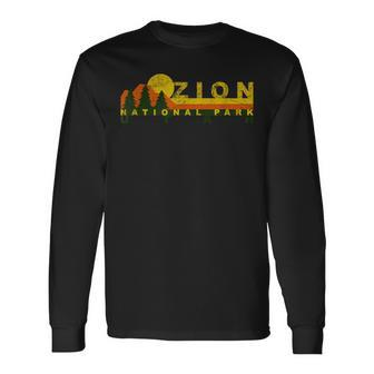 Zion National Park Sunny Mountain Treeline Long Sleeve T-Shirt | Mazezy