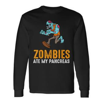 Zombie Ate My Pancreas T1d Awareness Halloween Boys Girls Halloween Long Sleeve T-Shirt | Mazezy