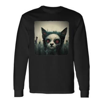 Zombie Cat Aesthetic Evil Scary Horror Halloween Halloween Long Sleeve T-Shirt | Mazezy