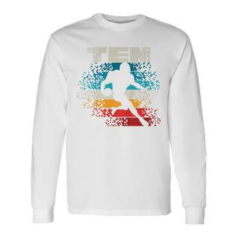 10 Year Old 10Th Vintage Retro Football Birthday Party Long Sleeve T-Shirt | Mazezy