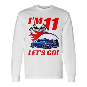 11 Year Old 11Th Racing Racecar Birthday Party Boys Girls Long Sleeve T-Shirt - Monsterry
