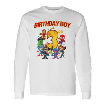 3Rd Third Birthday Boy Superhero Super Hero Party Long Sleeve T-Shirt - Monsterry AU