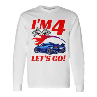 4 Year Old 4Th Racing Racecar Birthday Party Boys Girls Long Sleeve T-Shirt - Monsterry CA