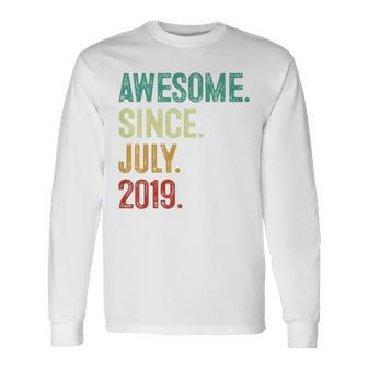 4 Year Old Awesome Since July 2019 4Th Birthday Long Sleeve T-Shirt - Monsterry