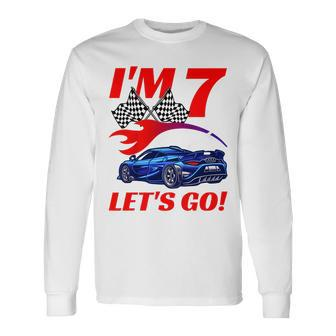7 Year Old 7Th Racing Racecar Birthday Party Boys Girls Long Sleeve T-Shirt - Monsterry CA