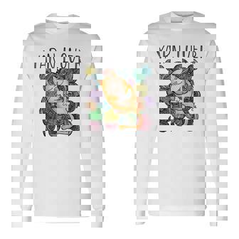 Adorable Knitting And Crochet Happy Cat Yarn Lovers Long Sleeve T-Shirt - Thegiftio