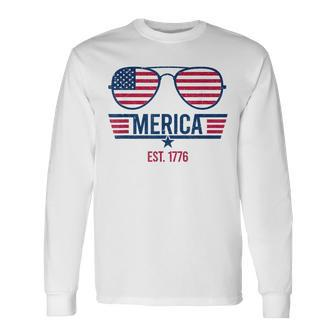 America Est 1776 4Th Of July Patriotic Usa Flag Sunglasses Long Sleeve T-Shirt T-Shirt | Mazezy