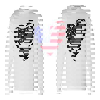 American Flag Heart 4Th Of July Usa Patriotic Pride Patriotic Long Sleeve T-Shirt T-Shirt | Mazezy