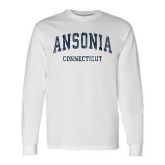 Ansonia Connecticut Ct Vintage Varsity Sports Navy Long Sleeve T-Shirt | Mazezy