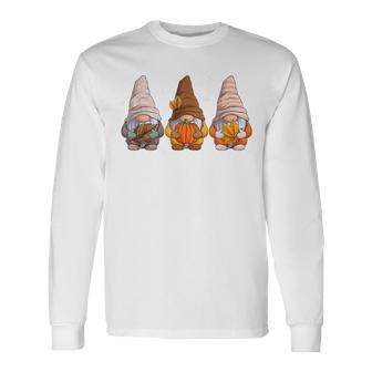 Autumn Gnomes Thanksgiving Gnomes With Pumpkin Leaves Thanksgiving Long Sleeve T-Shirt | Mazezy