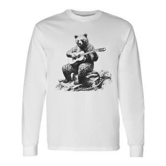 Bear Playing Acoustic Guitar Vintage Guitarist Music Lovers Guitar Long Sleeve T-Shirt T-Shirt | Mazezy CA