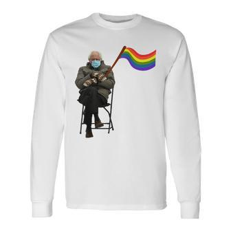 Bernie Sanders Mittens Meme Lgbtq Flag Gay Pride Long Sleeve T-Shirt T-Shirt | Mazezy