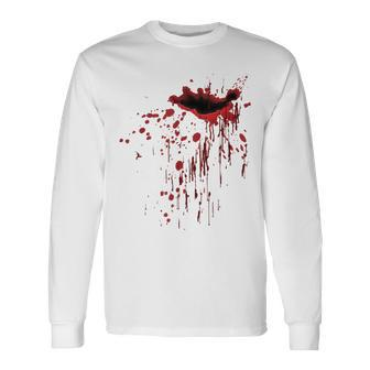 Bleeding Flesh Wound Red Blood Splatters Bloody Open Wound Bloody Long Sleeve T-Shirt | Mazezy