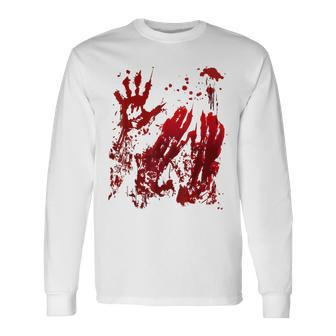 Bloody Handprint Red Blood Hands Splatters Zombie Outbreak Handprint Long Sleeve T-Shirt | Mazezy