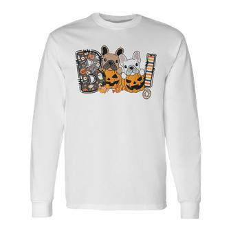 Boo Halloween French Bulldog Dog Frenchie Pumpkin Crew Long Sleeve T-Shirt - Monsterry