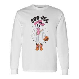 Boo-Jee Spooky Season Retro Ghost Western Halloween Boujee Long Sleeve T-Shirt | Mazezy CA