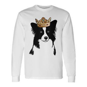 Border Collie Dog Wearing Crown Long Sleeve T-Shirt | Mazezy