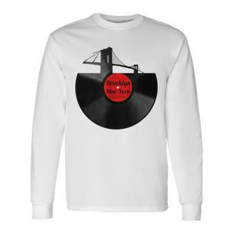 Brooklyn Bridge New York Vinyl Record Retro Hipster Long Sleeve T-Shirt | Mazezy