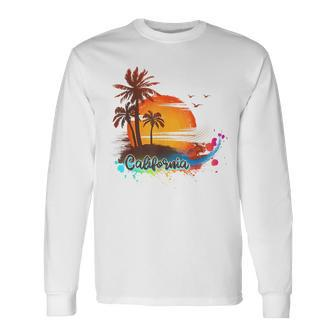 California Beach Summer Palm Trees Sunset California And Merchandise Long Sleeve T-Shirt T-Shirt | Mazezy