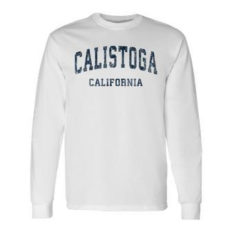 Calistoga California Ca Vintage Varsity Sports Navy Long Sleeve T-Shirt | Mazezy