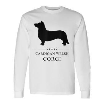 Cardigan Welsh Corgi Black Silhouette Long Sleeve T-Shirt | Mazezy
