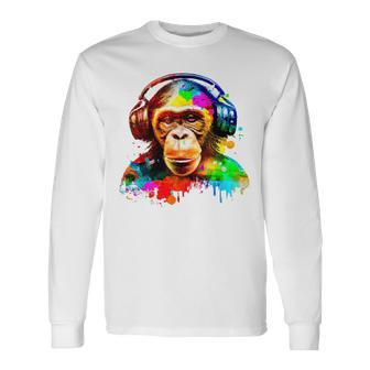 Chimpanzee With Headphones Long Sleeve T-Shirt | Mazezy