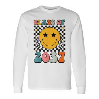 Class Of 2037 Grow With Me Back To School Retro Smile Face Long Sleeve - Seseable