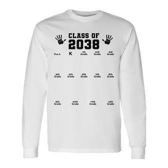 Class Of 2038 Handprint Grow With Me Pre-K Graduation Long Sleeve T-Shirt | Mazezy