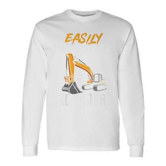 Construction Vehicle Boys Easily Distracted By Excavators Long Sleeve T-Shirt - Monsterry
