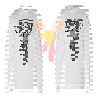 Cool Turkey Face Thanksgiving Football Sunglasses Vintage Long Sleeve T-Shirt - Thegiftio