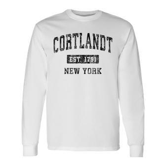 Cortlandt New York Ny Vintage Sports Black Long Sleeve T-Shirt | Mazezy