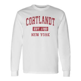 Cortlandt New York Ny Vintage Sports Red Long Sleeve T-Shirt | Mazezy