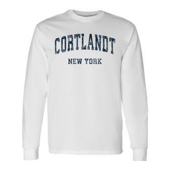 Cortlandt New York Ny Vintage Varsity Sports Navy Long Sleeve T-Shirt | Mazezy
